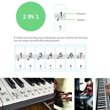 Clear Transparent Piano Keyboard Stickers 54/61 arba 88-key electronic piano piano spectrum lipdukai symbol music decal notes