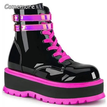 Comemore moteriški batai moterims Moteriški spalvingi kulkšnies batai Botas de Mujer gotikinė platforma Punk Žieminiai juodi aukštakulniai 43