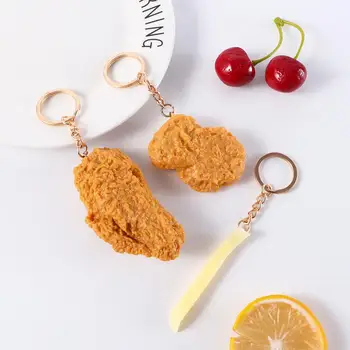 Creative Funny Imitation Food Raktų pakabukai Kepta vištiena Prancūziškos bulvytės Raktų pakabukų modeliavimas Vištienos grynuolių pakabukas