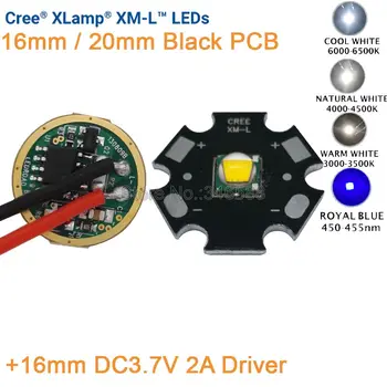 Cree XML XM-L T6 šaltas baltas neutralus baltas šiltai baltas 10W didelės galios šviesos diodas emiteris 16mm juoda PCB +16mm DC3.7V 2A tvarkyklė 5 režimai