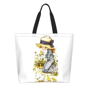 Custom Sarah Kay Canvas Pirkinių krepšys Moterys Nešiojami didelės talpos bakalėjos prekės Gėlių mergina Pirkėjas Tote krepšiai