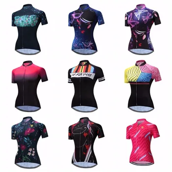 Cycling Jersey Moterų dviračio viršutiniai marškinėliai trumpomis rankovėmis MTB kalnas Ropa Maillot Ciclismo kelias Lenktynės Dviratis Drabužiai moterys dėvi raudonai