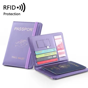 daugiafunkcis PU odinis RFID paso dangtelis Itin plonas vandeniui atsparus paso gynėjas Kreditinės ID kortelės piniginės paso turėtojas