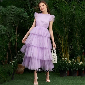 Daugiasluoksnė tiulio rutulio suknelė su aukšta apykakle Mieloji Violetinė gimtadienio vakarinė suknelė 2023 Vesidos De Noche