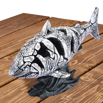 Derva Ryklio statula Krekingo ryklio žuvis Figūrėlė Jūros gyvūnas Darbastalio statulos dekoracijos Unikalus šiuolaikinio gyvūno skulptūros ornamentas