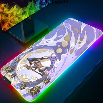 Didelis RGB Genshin Impact Mousepad neslystantis žaidimas Spalvingas pelės kilimėlis Spalvingas fiksavimo krašto pelės kilimėlis Švytintis USB LED stalo kilimėlis