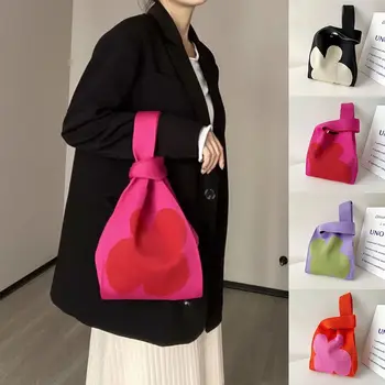 Didelės talpos gėlių megztos rankinės Nešiojamos rankinės Piniginės Mini mazgas Riešo krepšys Korėjietiško stiliaus pirkinių krepšiai Mergina
