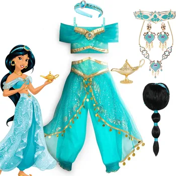 Disney klasikinis princesės jazminų kostiumas mergaitėms Helovino karnavalas Aladdin Cosplay Jazminų vakarėlio drabužiai Kid Purim suknelė