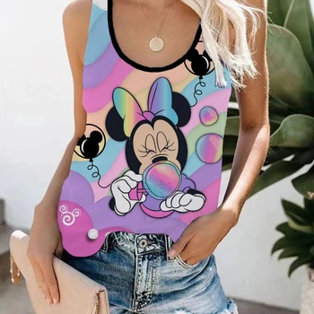 Disney Minnie Mickey Mouse Print Tank Top Women Sleeveless Harajuku Fitness Femme Summer Loose Casual Vest Tops Mujer Drabužiai