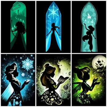 Disney princesės personažai Sienų meno plakatas Plakatai Vaikų darželis Drobė Tapyba Sienų spauda Paveikslėlis Kūdikių kambario dekoras