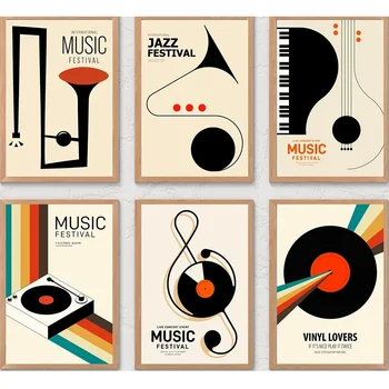 Džiazo muzika Plakatai ir spaudiniai Retro instrumentas Muzikinė drobė Tapyba Šiaurės šalių modernūs sieniniai paveikslėliai svetainės namų dekorui