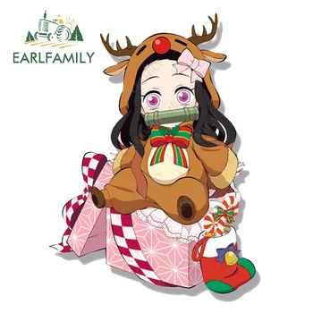 EARLFAMILY 13cm x 9.6cm Linksmų Kalėdų Kamado Nezuko automobilio lipdukas Animacinis filmas Anime JDM Chibi kalėdinių dovanų lipdukai