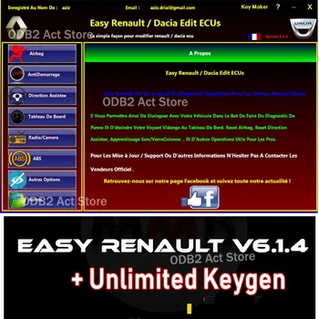 Easy Renault 6.14 Programinė įranga Renault ECU programuotojui Clear Crash Oro pagalvės kortelių raktai UCH valiklis DARBAS su OBDLink Renolink