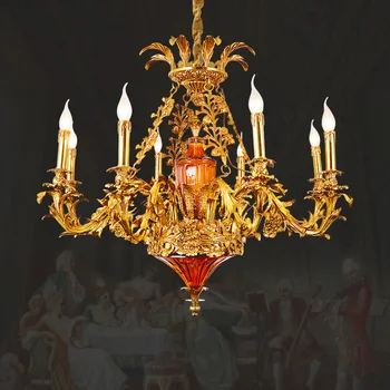 europietiško stiliaus svetainė Varinis trokštamas šviestuvas Namų dekoro apšvietimas Raudonas auksas Tradicinė prancūziška žvakė Žalvarinis šviestuvas