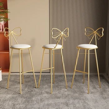 Europos aukso baro kėdė Prabangus metalas Dirbtinė oda Modernios aukštos baro kėdės Balta svetainė Taburetes de Bar namų baldai