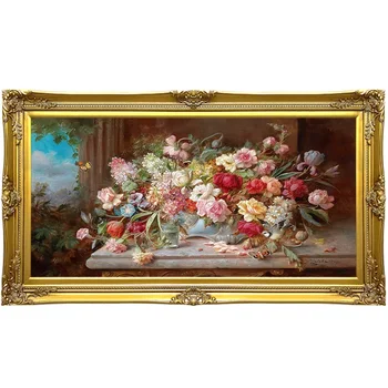 Europos klasikinė gėlių aliejinė tapyba su rėmeliu, Amerikos horizontalios versijos sofos fono sienų tapyba,