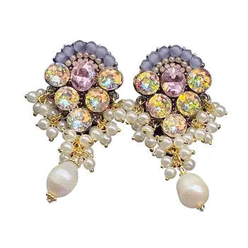 EVACANDIS krištolo perlų žiedas rankų darbo spalvingi paauksuoti lašiniai auskarai moterims Cirkonas S925 sterlingų sidabro adata