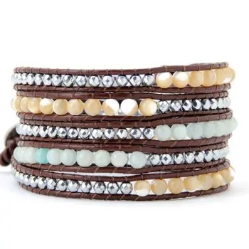 Five Loops Bangle Jewelry 4mm Beads Leather Couple Bracelet Jewelry for Women Chakra Valentino dienos dovanos Wrap Kpop aksesuarai