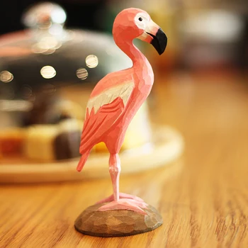 Flamingo rankų darbo medžio drožybos papuošalai rožiniai flamingai statula šiaurietiško stiliaus