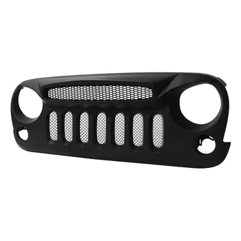 Front Matte Black Shark Nose Ghost Grille Grill with Mesh 2007-2017 Jeep Wrangler JK Rubicon Sahara
