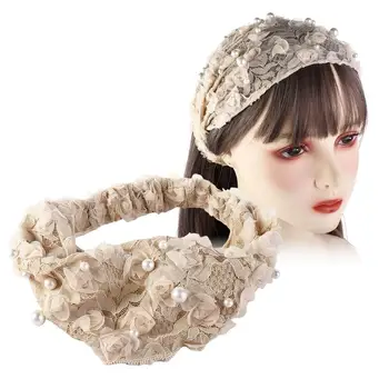 Galvos apdangalas Elegantiškas neslystantis perlų prausimosi veidas mergaitėms Gėlių moterų plaukų juostos Korėjietiškas galvos apvyniojimas Nėrinių galvos juosta