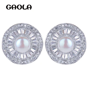 GAOLA karštas išpardavimas Išskirtiniai papuošalai Blink AAA CZ su perlų sidabro spalvos prekės ženklo smeigtuko auskarais GLE4410