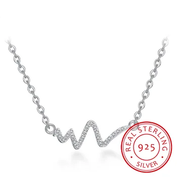 Geometrinė širdies plakimo diagrama Pakabuko vėrinys Real 925 svarų sterlingų sidabras moterims BIrthday Party Fine Jewelry 2019 dovanos