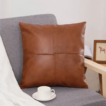 Geriausias lengvas prabangus PU odinis pagalvės dėklas Retro Patchwork pagalvėlės užvalkalas Sofa Automobilinis užtrauktukas Namų pagalvės užvalkalas Pagalvės užvalkalas 45x45