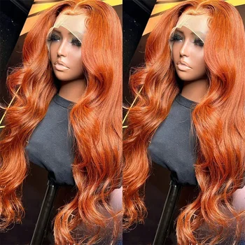 Ginger Orange HD nėrinių priekiniai perukai Žmogaus plaukų kaulų kūno banga 13x4 Žmogaus plaukų nėrinių priekiniai perukai Skaidrus nėrinių perukas moterims