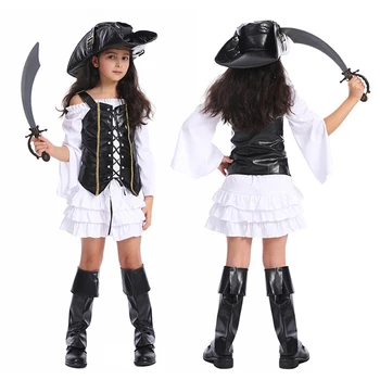 Girl Viking Pirates Halloween Kostiumas vaikams Karnavalas Cosplay Anime Princesės puošni vakarėlio suknelė Sijonas Vaidmenų žaidimas Sea Rover liemenė