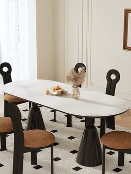 Gosbao prancūziškas vintažinis šiferio valgomojo stalas stačiakampis šventasis gralis valgomojo stalo kėdės kreminio stiliaus namų tinklas įžymybių lakuotas rikis