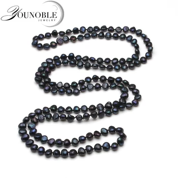 Gražus natūralus gėlavandenių ilgų perlų vėrinys moterims,Madingas juodųjų perlų sruogų vėrinys Mergaičių gimtadienio dovana 120cm
