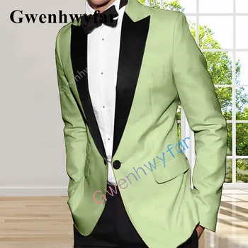 Gwenhwyfar 2022 Naujas vyriškas kostiumas Jaunikis Smokingas Vyriškas privalomas atsitiktinis šviesiai žalias verslo kostiumas Prom kostiumas Dviejų dalių rinkinys