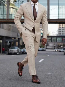 Gwenhwyfar Itališki prabangūs smėlio spalvos vyriški kostiumai 2023 m. Klasikinio stiliaus 2 vnt Verslo vyrai Biuro aprangos kostiumai Komplektai Laisvalaikio vakarėlio smokingai