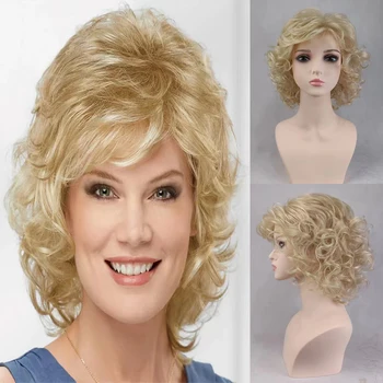 HAIRJOY Moterys Sintetiniai plaukų perukai Trumpi garbanoti su kirpčiukais Pečių ilgis Blondinė Pilka Balta Ruda Perukas