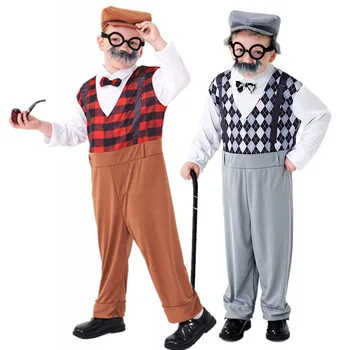 Halloween Cosplay Senio kostiumas vaikams 100-oji mokyklos diena Senelio kostiumų priedai, įskaitant skrybėlės akinius Barzdos gangsteris