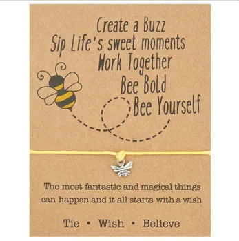 Happy Honey Bee Wish apyrankė Reguliuojama bičių pakabuko apyrankė Bičių papuošalai Bitės noro virvelės apyrankė moterims Vyrai Draugystės dovana
