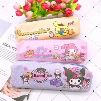 Hello Kitty Pencil Case Cartoon Kids PU Mielas pieštukų krepšys Sanrio Kuromi pudingo šuo Mano melodija Cinnnamoroll Kanceliarinių prekių laikymo krepšiai