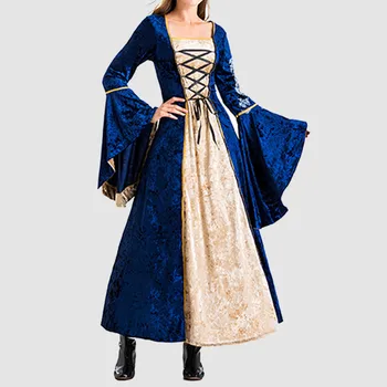 Helovino moterys Europos viduramžių teismas Išgalvotas vampyras Cosplay Lolitos karnavalas Vintažinė suknelė ilgomis rankovėmis be petnešėlių Karalienė Elegantiška suknelė