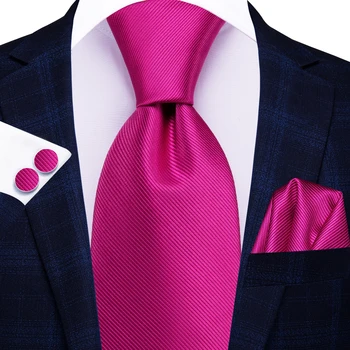 Hi-Tie Solid Hot Pink Mens Fashion Necktie Nosinės rankogalių sąsaga smokingo aksesuarui Klasikinis šilkas Prabangus kaklaraištis žmogui Dovana