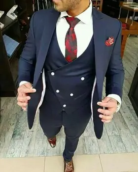 High Street Classic vyriški kostiumai Vestuvių mada Pagal užsakymą pagaminta Prom Masculino Trajes De Hombre Blazer 3 vnt.(Švarkas+Kelnės+Liemenė+Kaklaraištis)