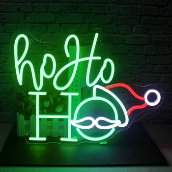 Hohoho Neoninis ženklas Led Santa Hat Neon Lights for Wall Decor Usb Light Up Signs for Bedroom Home Party Kalėdinės dekoracijos Dovanos
