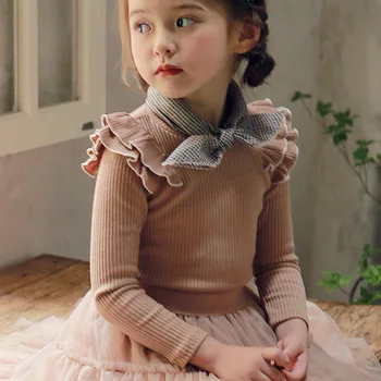 Hoodies Autumn New Korean Children Clothing Girl Classic Stripe Universalūs marškinėliai ilgomis rankovėmis Apatiniai marškiniai
