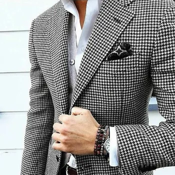 Houndstooth laisvalaikio kostiumo striukė vyrams Notched Lapel Wedding Check Blazer for Prom Party Custom One Piece Male Fashion Coat 2023
