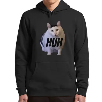 Huh Cat Meme Hoodies Mielos katės Humoras Y2k grafinis megztinis vyrams moterims Minkštas unisex laisvalaikio džemperis su gobtuvu