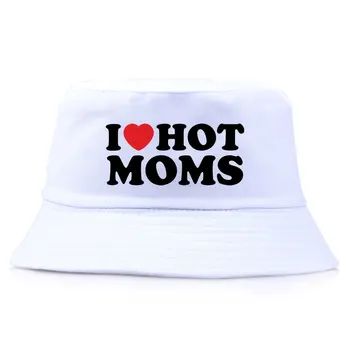 I Love Hot Moms Letter Printed Bucket Hat Reversible Woman Man Sun Beach Fisherman Cap Adult Daily Summer Spring Sports Caps
