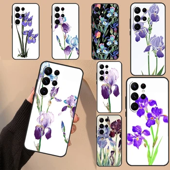 Iris violetinės gėlės akvarelės dėklas, skirtas Samsung Galaxy S23 S22 S21 Ultra S20 FE S8 S9 S10 Note 20 10 Plus minkštas galinis dangtelis