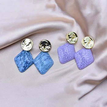JICAI Nauji mėlyni violetiniai įtrūkimai Dervos auskarai moterims Merginos Papuošalai Korėjos madinga vintažinė elegancija Rombo derva Kabantys auskarai