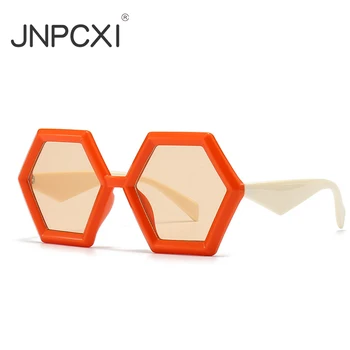 JNPCXI 2023 Naujas atvykimas Retro poligono akiniai nuo saulės Moterys Gradientas Oranžinės arbatos atspalviai Mada Vyrai Dvigubos spalvos Populiarūs akiniai nuo saulės