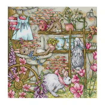 Joy Sunday Cross Stitch Kit Rabbit's Garden 14CT Printed Cross Stitch Siuvinėjimo rinkinys Print Fabric Homefun Cross Stitch Kits